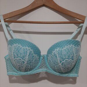Victoria secret dream angels like new coquette lace teal sheer back bra lingerie